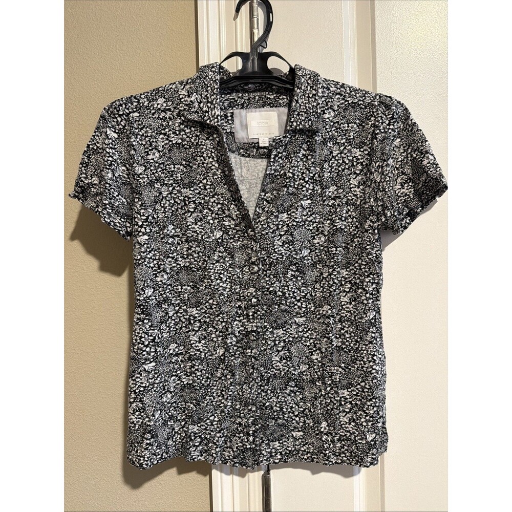 ANTHROPOLOGIE x Ett: Twa Blouse Women's Black Floral Button Front Size Small